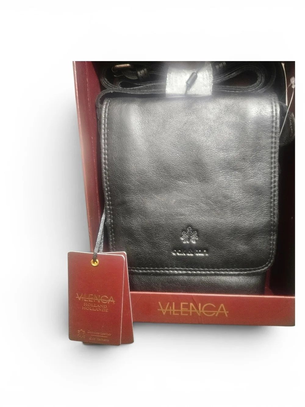 Valenca Black Leather Messenger Crossbody Unisex